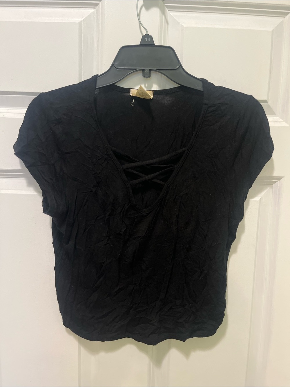 Wet Seal Black Crisscross V-Neck Crop Top